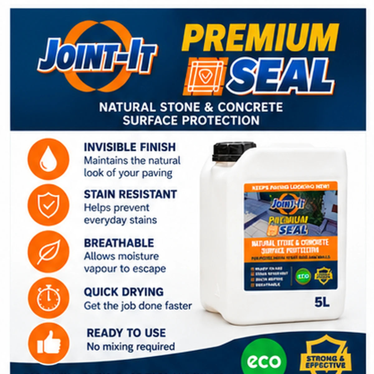Joint-It Premium Seal Invisible Natural Stone & Concrete Sealer – Water Based – 5L