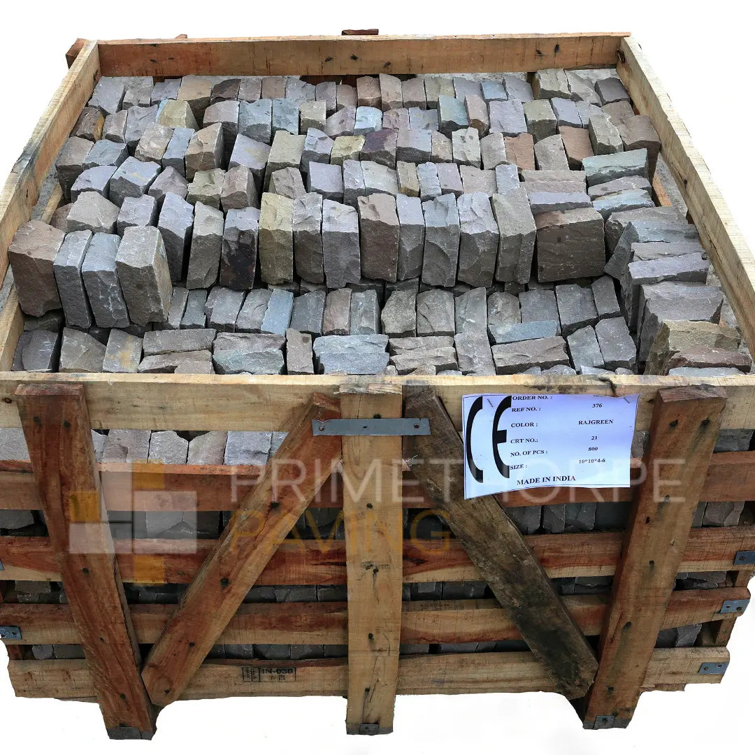Raj Green Sandstone Cobble Setts - 100x100mm