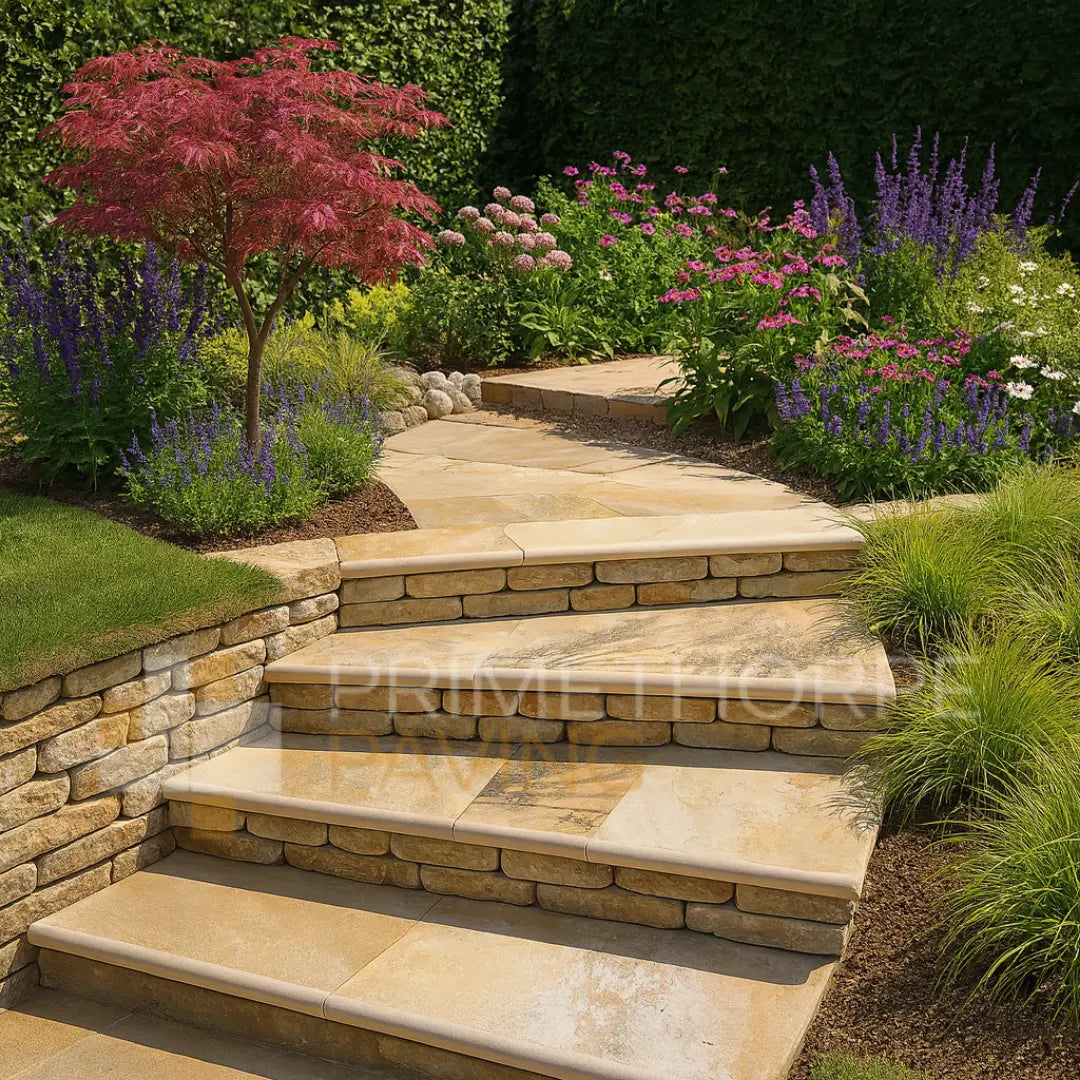 Fossil Mint Steps - Bullnosed Rounded Front Edge Steps