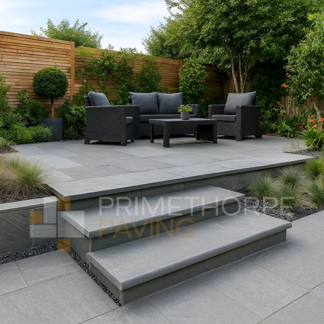Kandla Grey Sandstone Bullnosed Steps - Rounded Front Edge