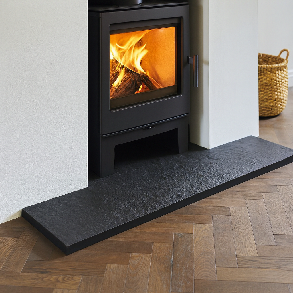 Riven Black Limestone Hearth – Standard Rectangle Cut to Size