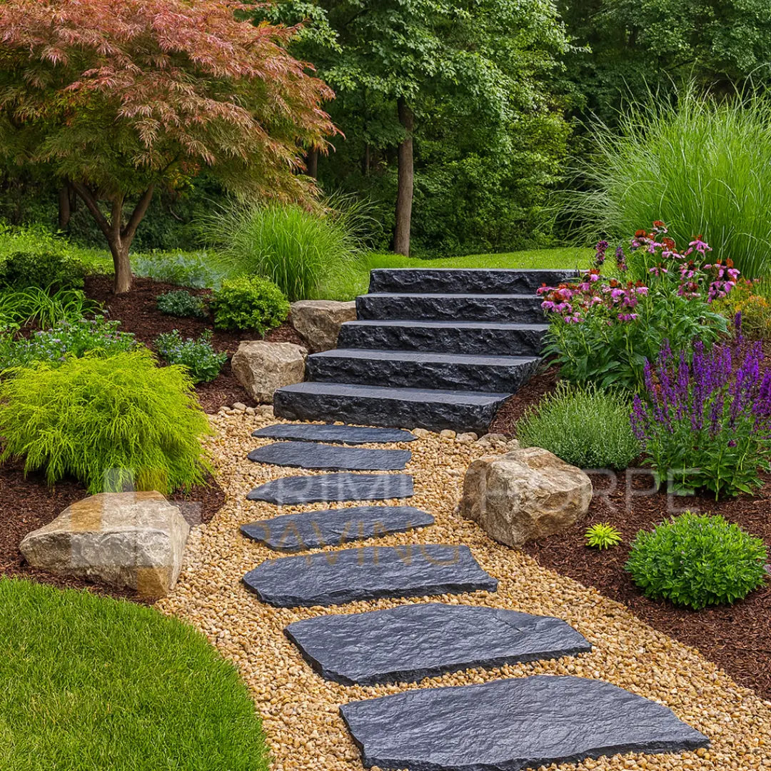 Kota Black Limestone - Rustic Dressed Steps