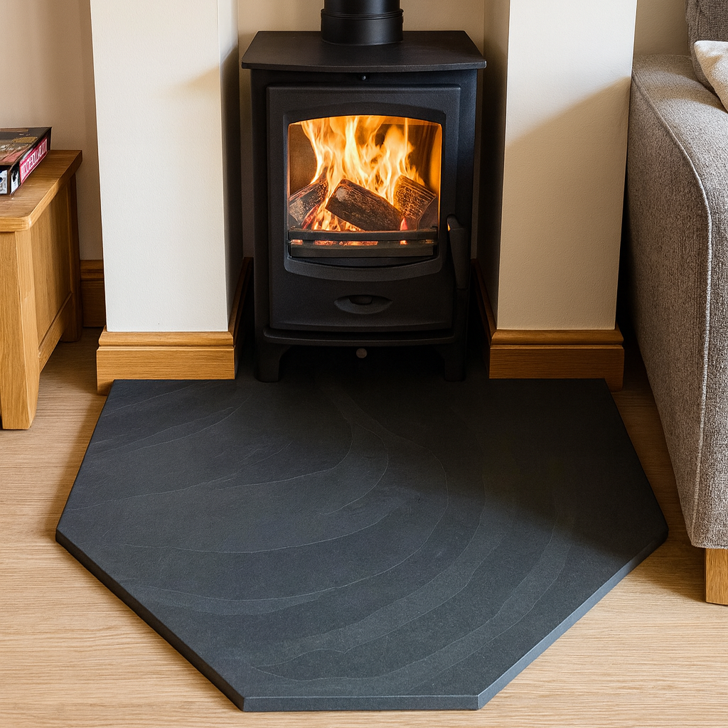 Riven Black Slate Hearth – Bespoke Cut to Size & All Shapes