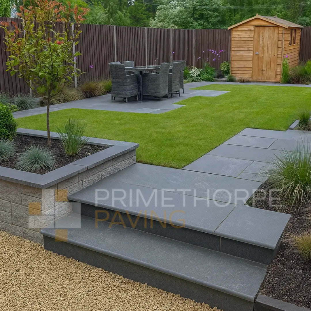 Kota Black Limestone Steps Bullnosed Steps - Rounded Front Edge