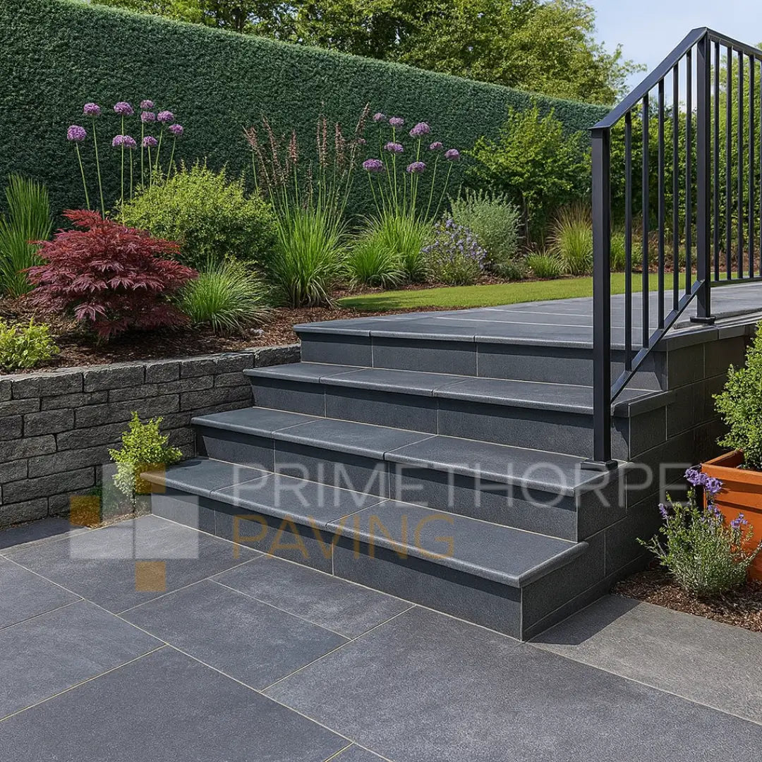 Kota Black Limestone Steps Bullnosed Steps - Rounded Front Edge