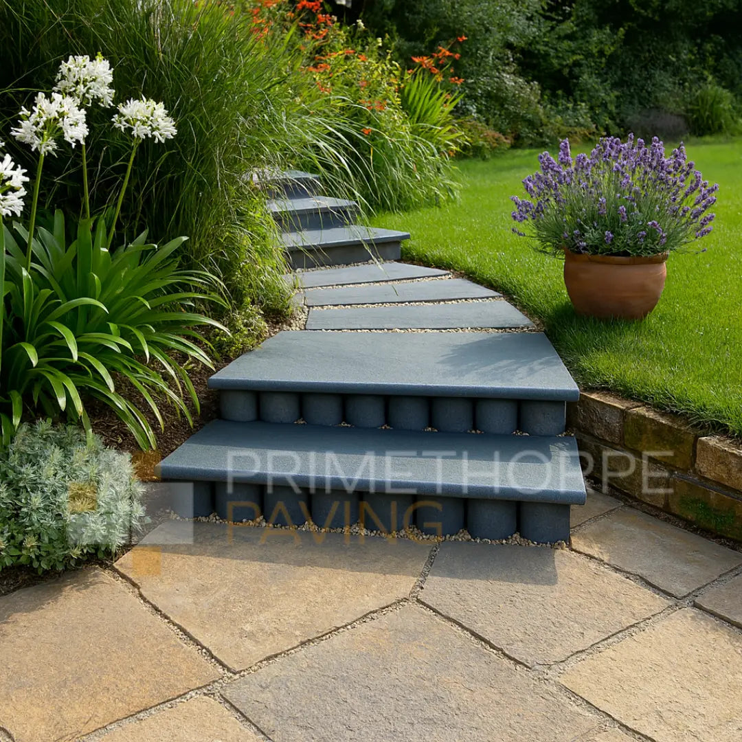 Kota Black Limestone Steps Bullnosed Steps - Rounded Front Edge