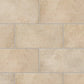 Aurum Travertine Outdoor Porcelain Paving Slabs arranged in a brick pattern. They are connected to each other with light joints.