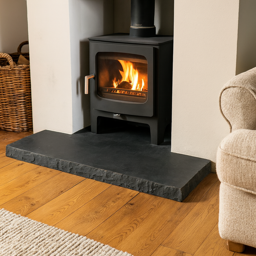 Riven Black Limestone Hearth – Standard Rectangle Cut to Size