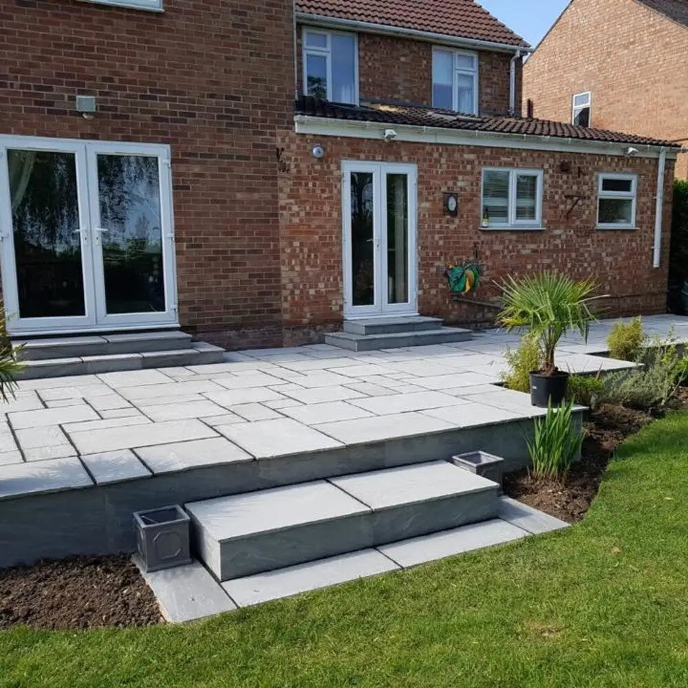 Kandla Grey Indian Sandstone Paving Slabs Bundles - Website Mixed Patio Pack Hand Cut