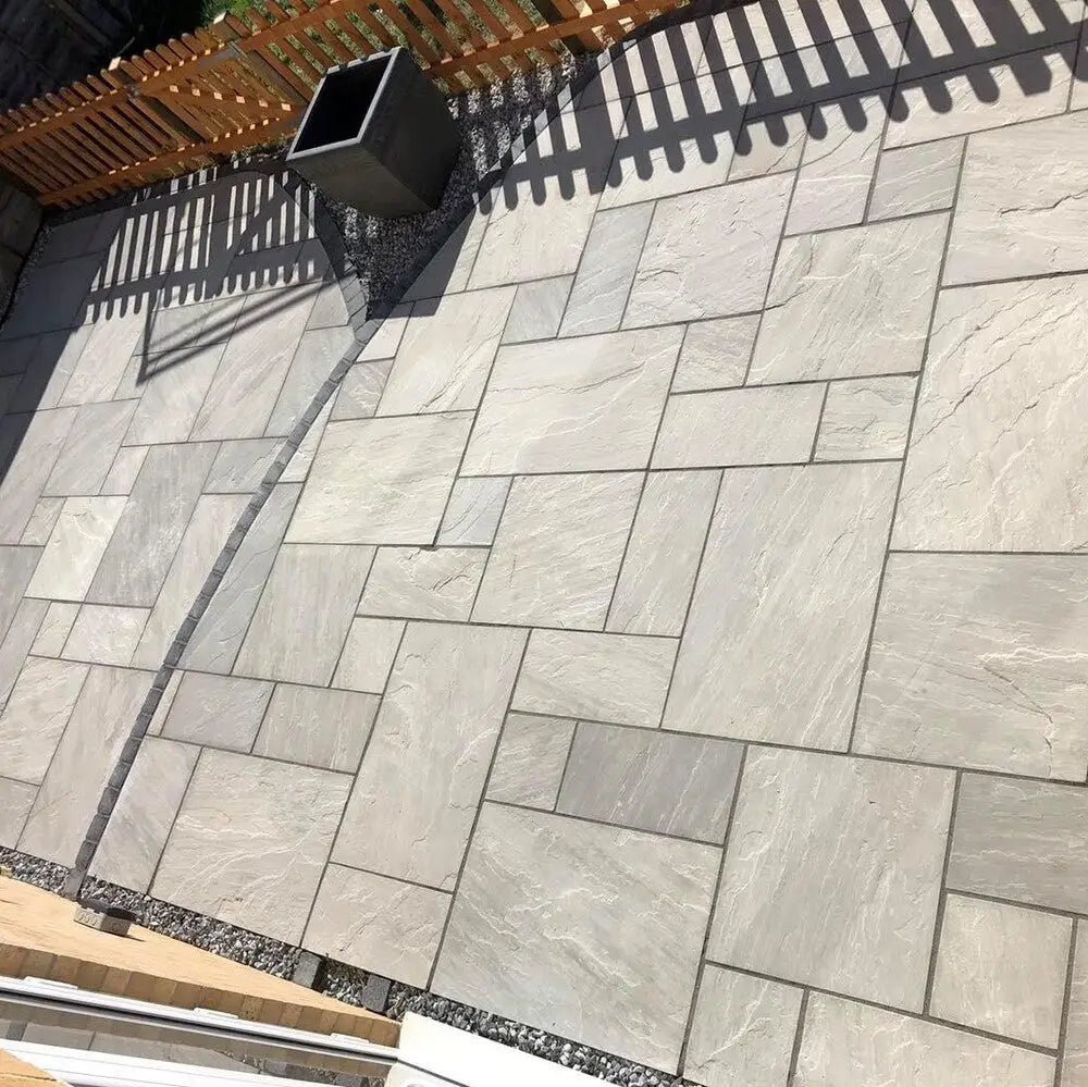 Kandla Grey Indian Sandstone Paving Slabs Bundles - Website Mixed Patio Pack Hand Cut