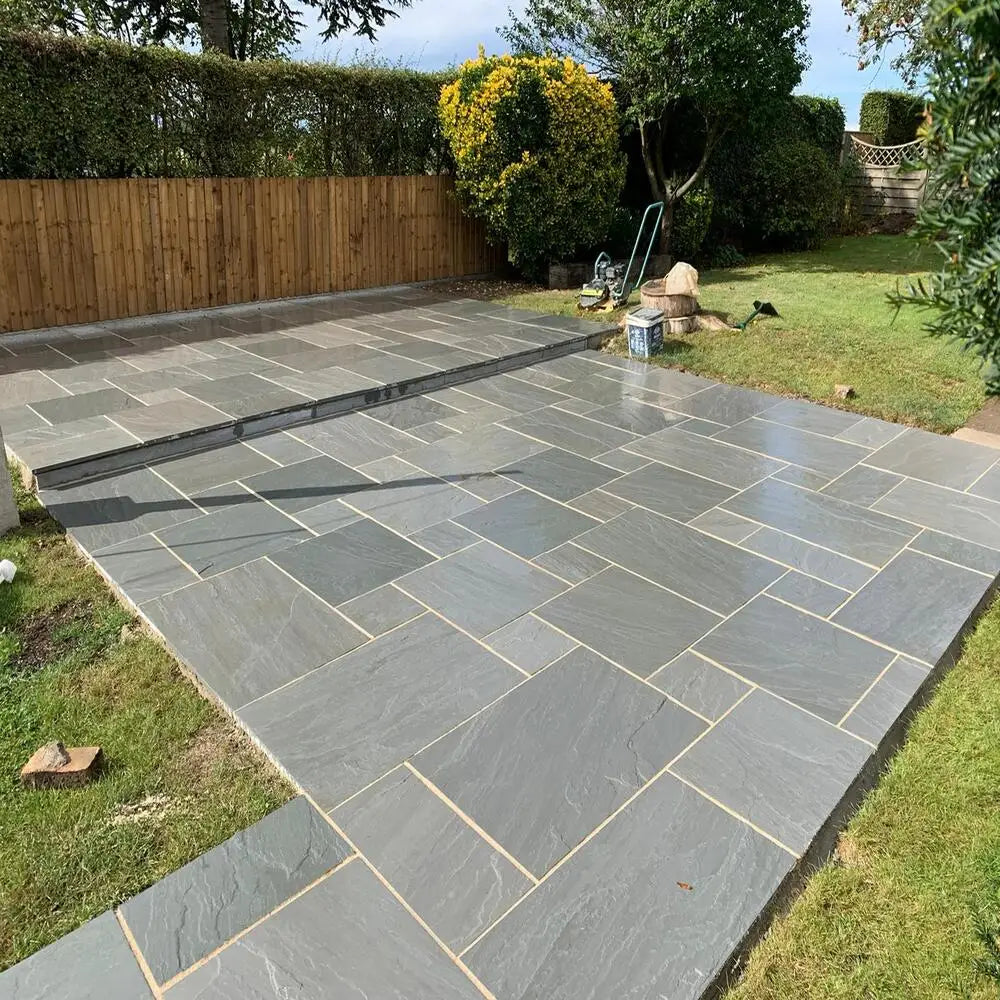 Kandla Grey Indian Sandstone Paving Slabs Bundles - Website Mixed Patio Pack Hand Cut