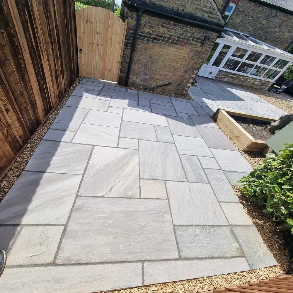 Kandla Grey Indian Sandstone Paving Slabs Bundles - Website Mixed Patio Pack Hand Cut