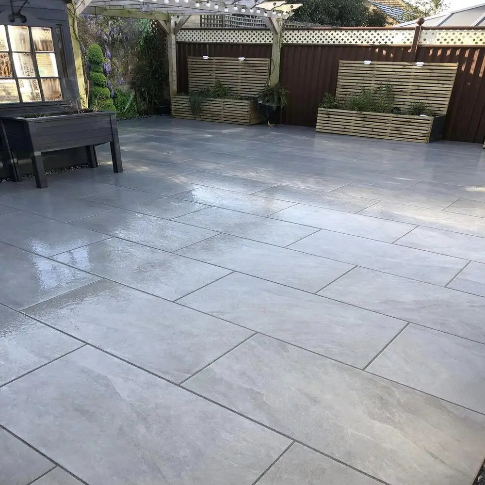 Masso Grey Outdoor Porcelain Paving Slabs - R11 Anti-Slip Tiles Lawn & Garden