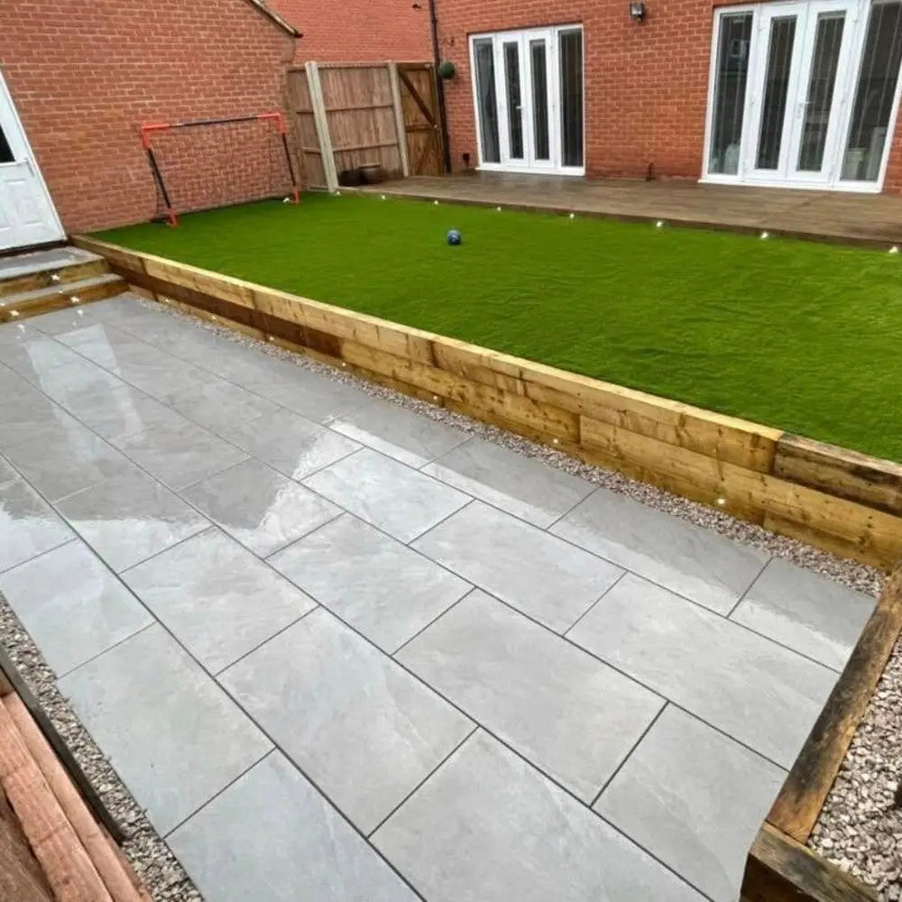 Masso Grey Outdoor Porcelain Paving Slabs - R11 Anti-Slip Tiles Lawn & Garden