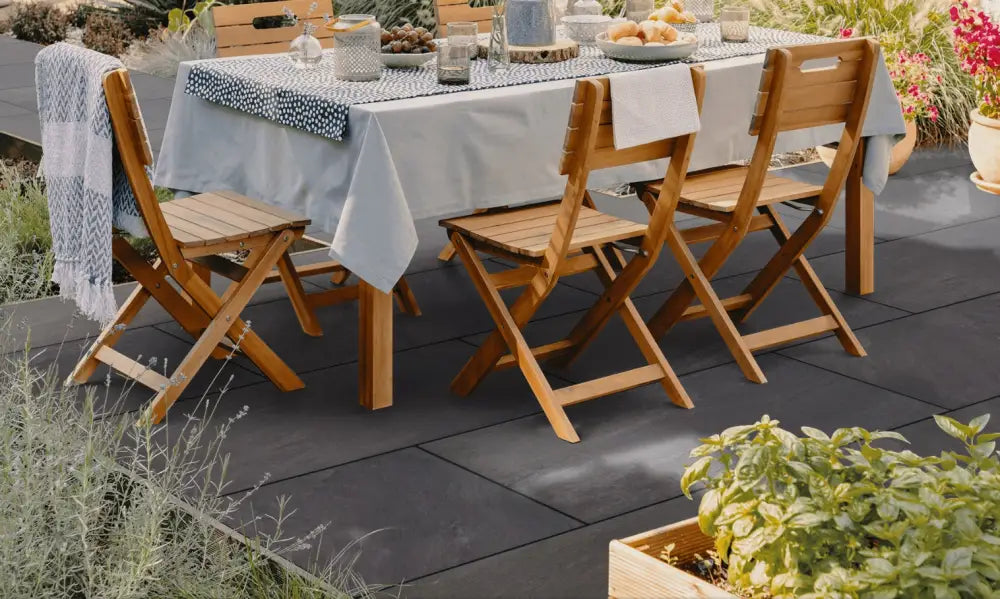 Stone Rock Black Outdoor Porcelain Paving Slabs - R11 Anti-Slip Tiles Lawn & Garden