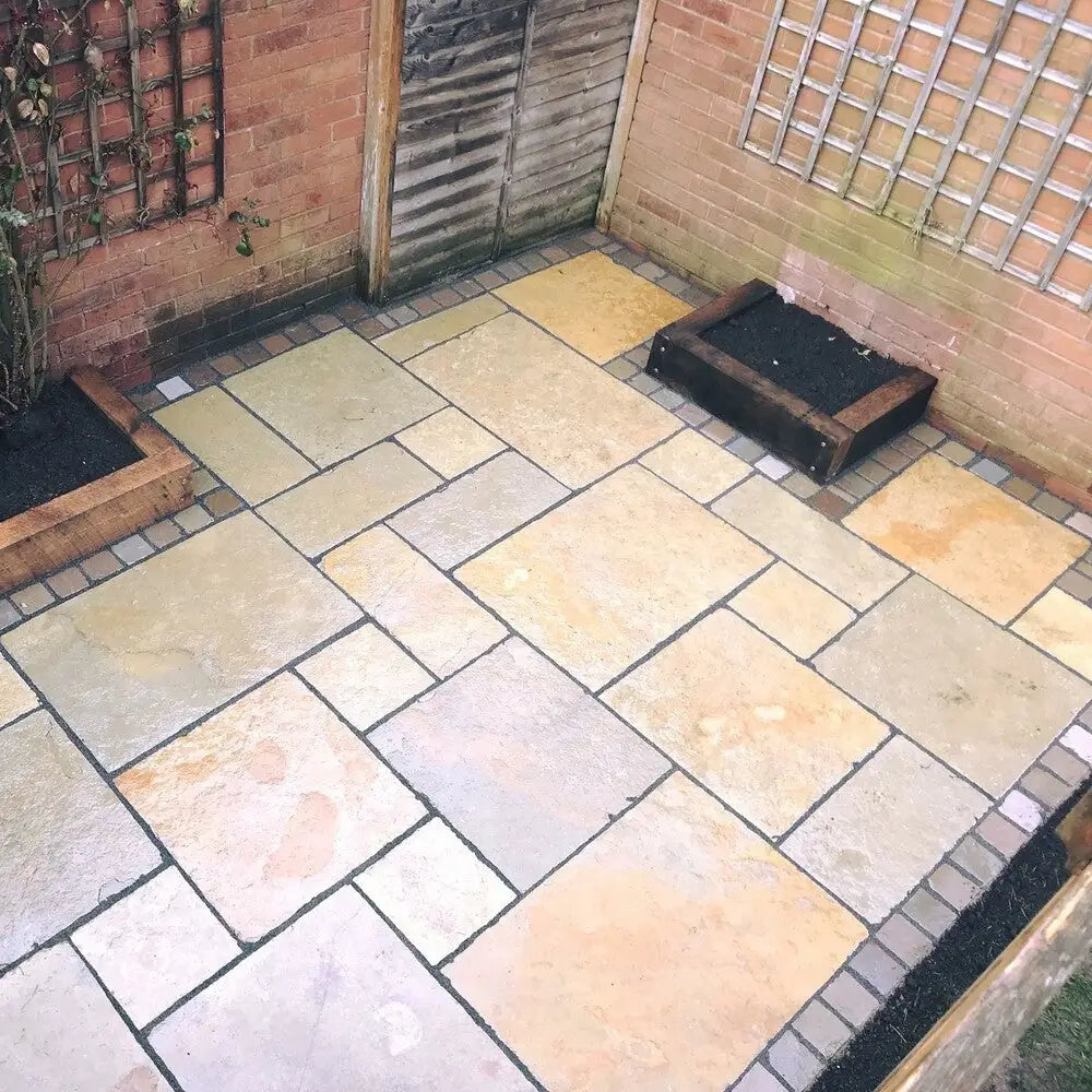 Yellow Limestone Paving Slabs Bundles - Website Mixed Patio Pack Antique Tumbled