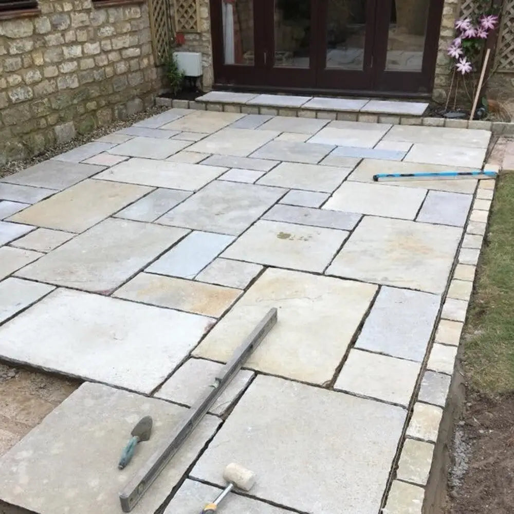 Yellow Limestone Paving Slabs Bundles - Website Mixed Patio Pack Antique Tumbled