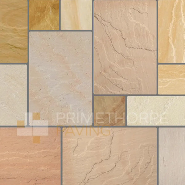 Rippon Buff Indian sandstone paving close-up texture