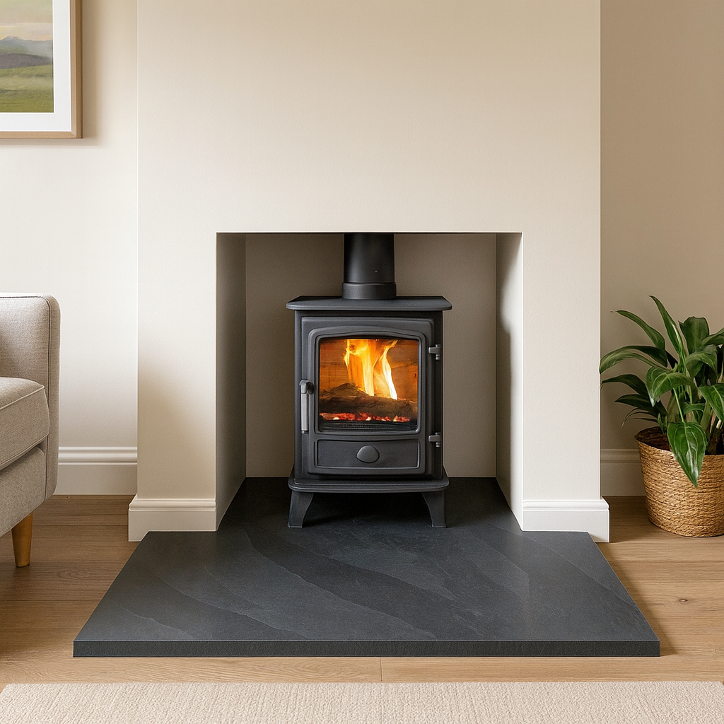Riven Black Slate Hearth – Standard Rectangle Cut to Size