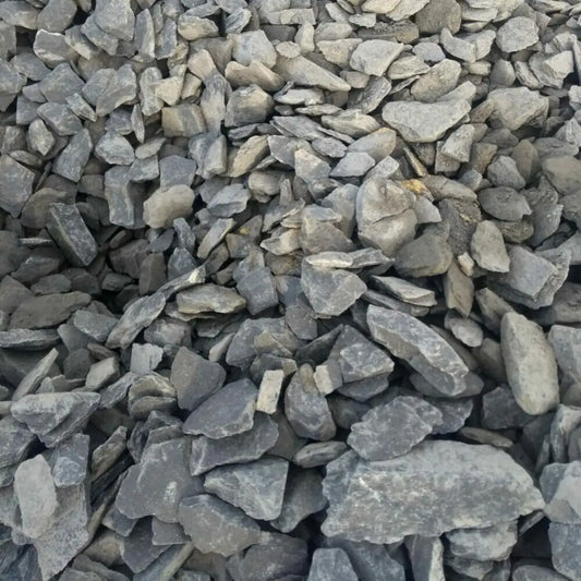 A pile of Blue Slate Chippings for landscaping and decoration.