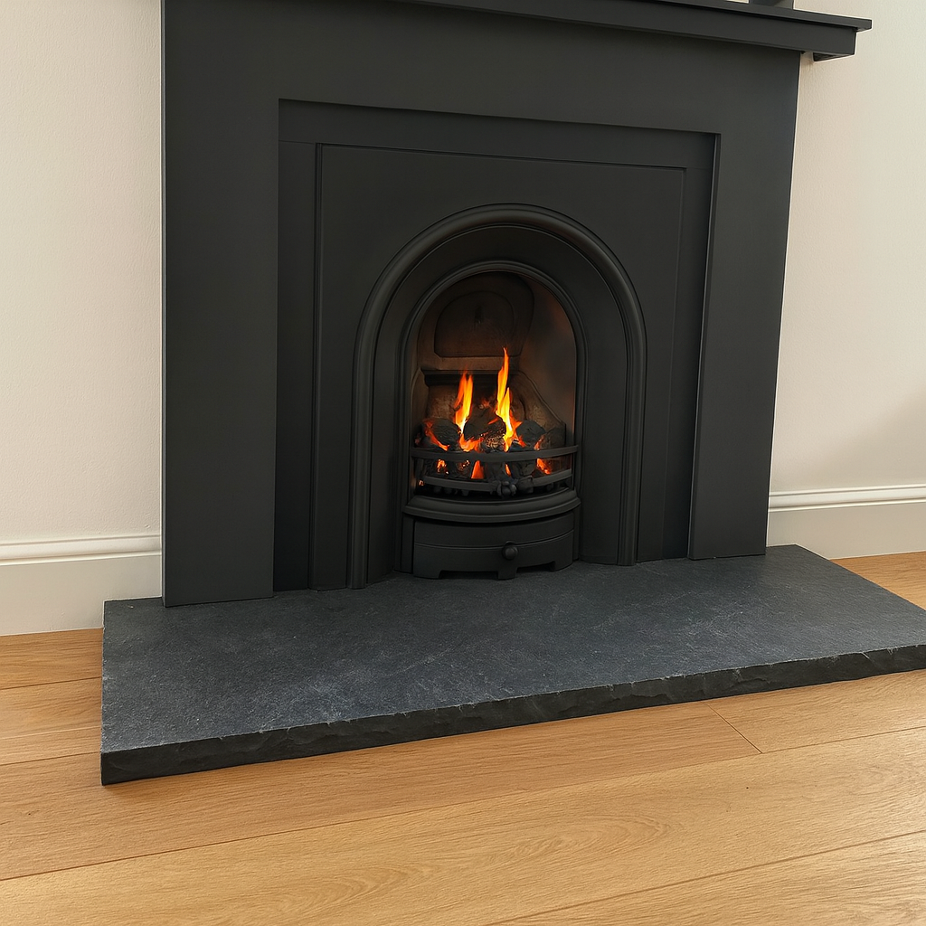 Riven Black Limestone Hearth – Standard Rectangle Cut to Size