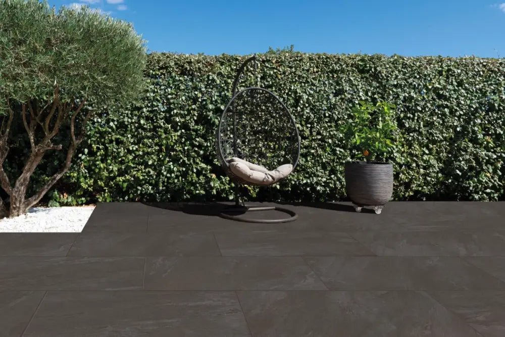 Stone Rock Black Outdoor Porcelain Paving Slabs - R11 Anti-Slip Tiles Lawn & Garden