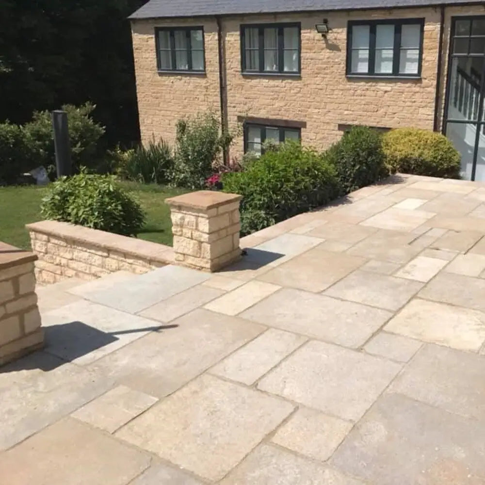 Yellow Limestone Paving Slabs Bundles - Website Mixed Patio Pack Antique Tumbled