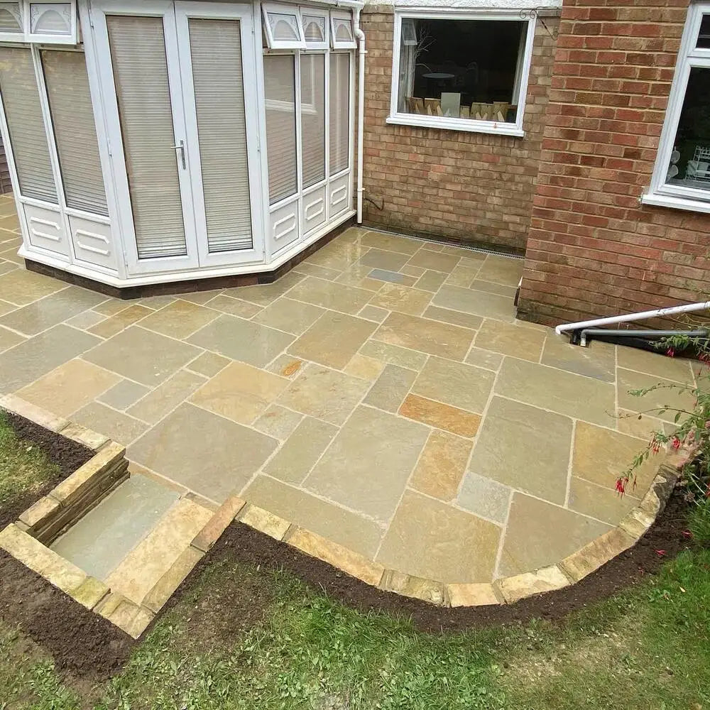 Yellow Limestone Paving Slabs Bundles - Website Mixed Patio Pack Antique Tumbled