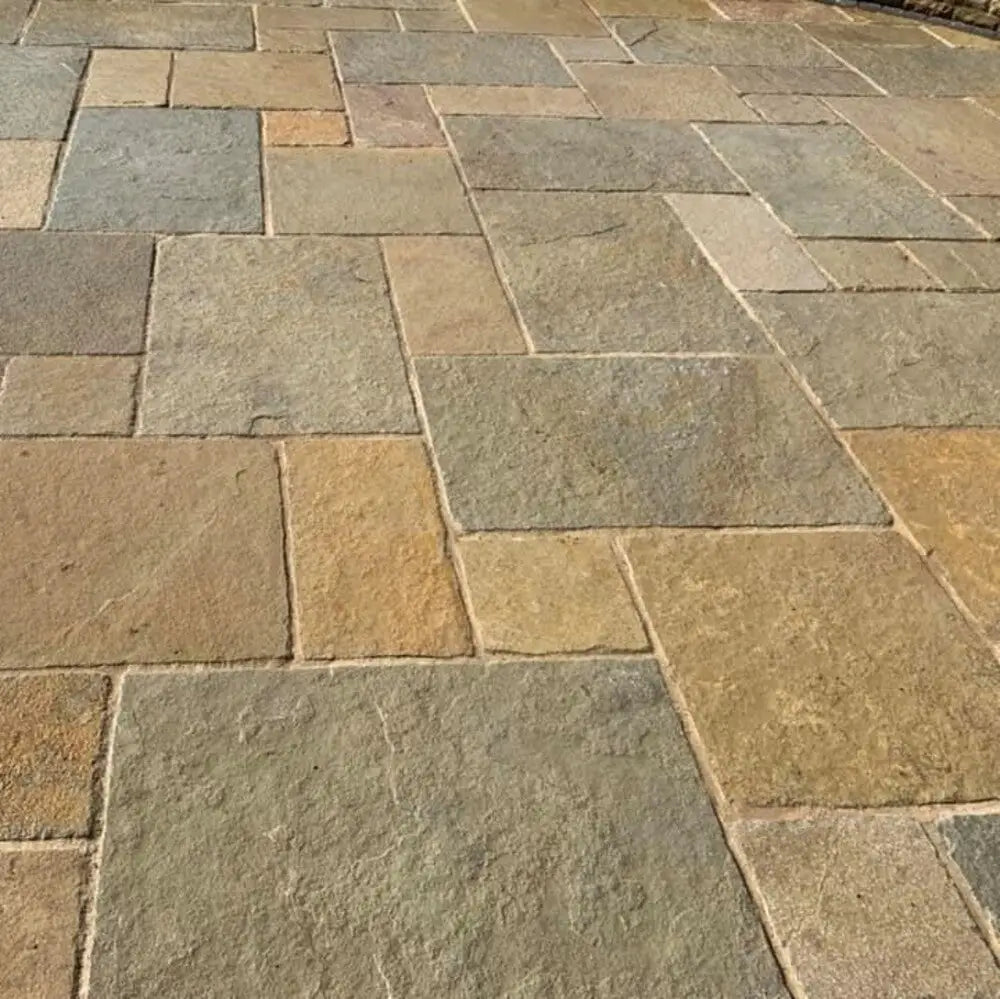 Yellow Limestone Paving Slabs Bundles - Website Mixed Patio Pack Antique Tumbled